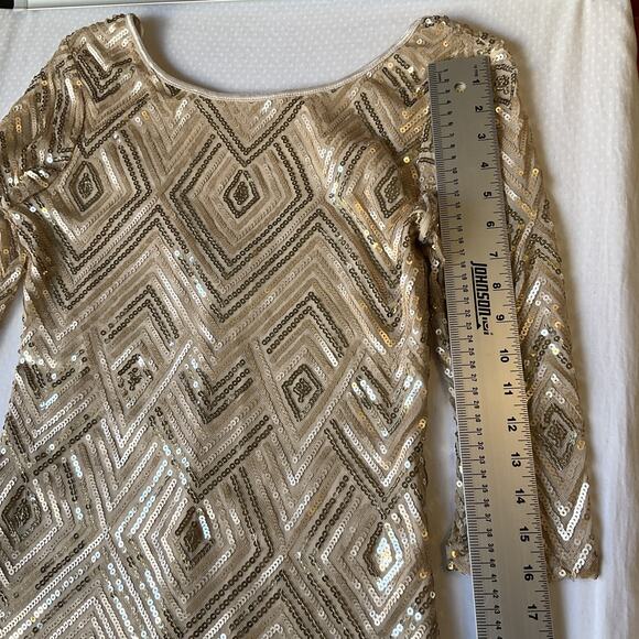 City Triangles Women Dress M Gold lining Geometric Sheath 3/4 Sleeve Knee Length - Picture 7 of 12